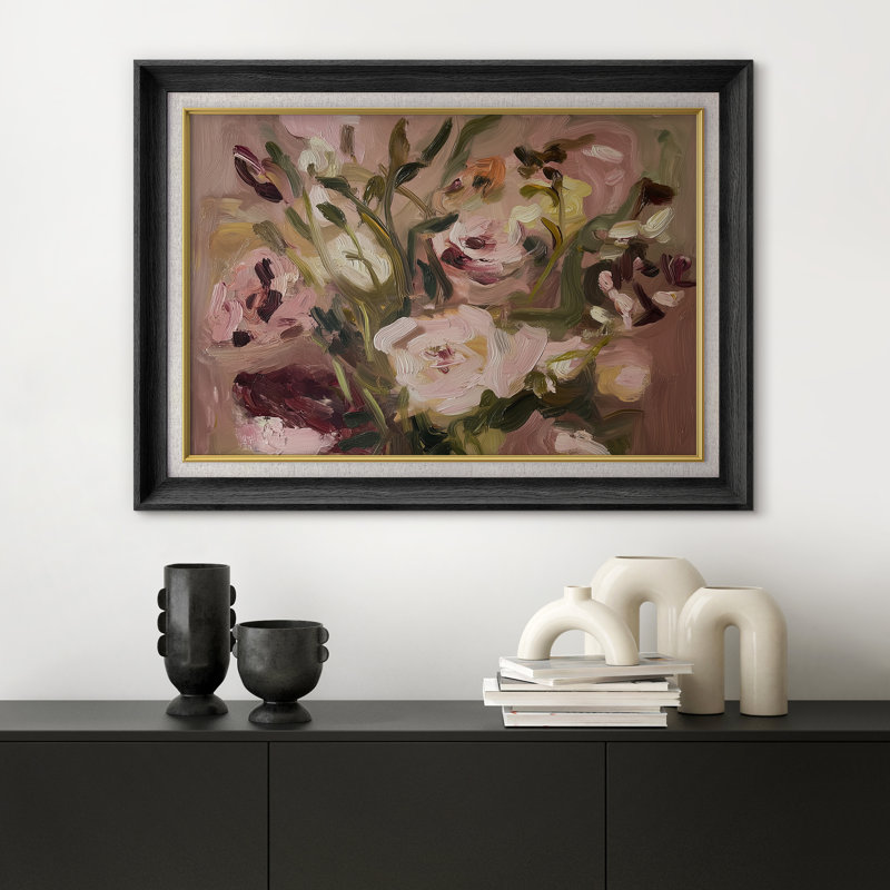 Doux rose, impressionniste, impression sur papier encadrée, H 26 po x l 36 po x P 1,5 po, Cadre noir de qualité supérieure