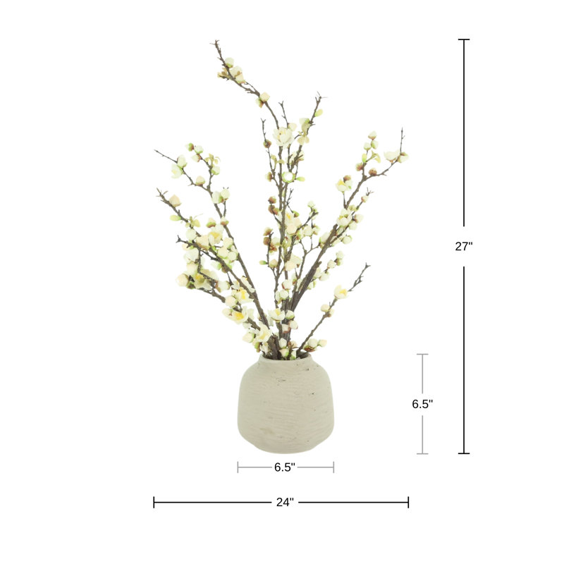 Cherry Blossom Stems in Fiberstone Pot, Light Gray