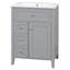 Meuble-lavabo gris de 24 po avec lavabo, panneau de fibres à densité moyenne et fabrication en bois d'hévéa, 3 tiroirs et armoire avec tablettes réglables, conception moderne pour les petites et moyennes salles de bain-222348392
