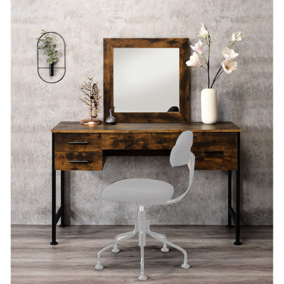 Meuble-lavabo à 4 tiroirs, chêne rustique et métal noir, miroir L 18 po x H 18 po, meuble-lavabo latéral à glissières 3/4 en métal, matériaux agglomérés
