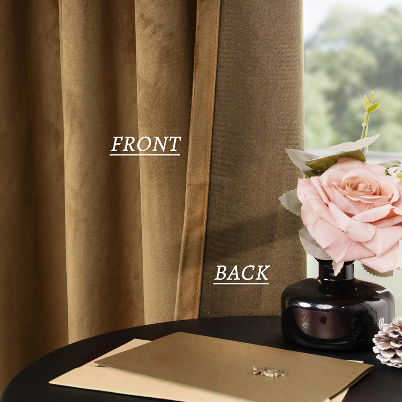 Soft Luxurious Velvet Back Tab Blackout Room Darkening Curtain Pair, Gold Brown, 52" W x 84" L