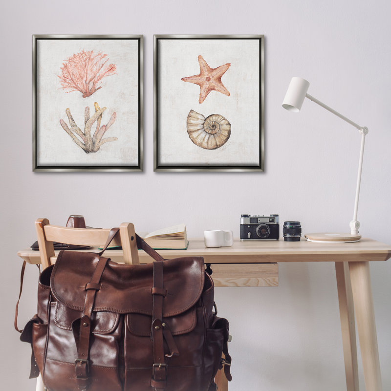  «Neutral Pastel Sea Life», ensemble de 2 toiles flottantes encadrées par Filippo Ioco, H 31 po x l 25 po