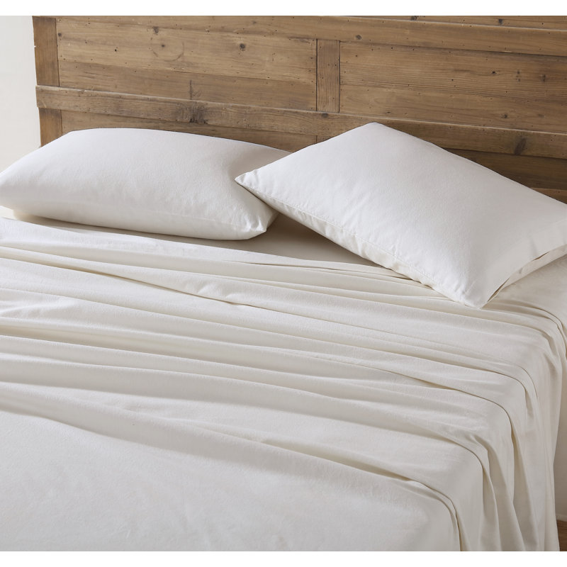 Eddie Bauer Solid Cotton Flannel Sheet Sets, Ivory, Queen Sheet Set