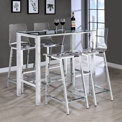 Futuristic 5 Bar With Legs, Rectangular Table And 4 Comfortable Acrylic Stools For A Sophisticated Vibe Trim, Entertaining