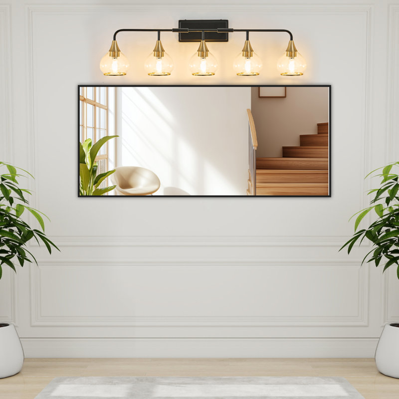 Applique murale moderne 40 po à 5 lumières pour meuble-lavabo 40 po - Luminaire de salle de bain noir et doré avec abat-jour en verre transparent, lampe murale industrielle pour miroir, meuble-lavabo et espaces de vie