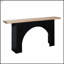 Console moderne minimaliste avec base en arche noire et plateau en bois naturel, parfaite pour une décoration intérieure polyvalente et une élégance fonctionnelle, longueur 66 po