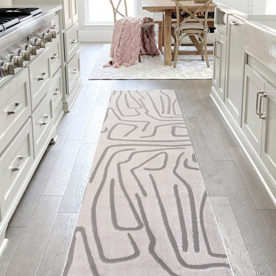 Sauvanne Modern Scandinavian Graphic Lines High-Low White/Light Gray Rug