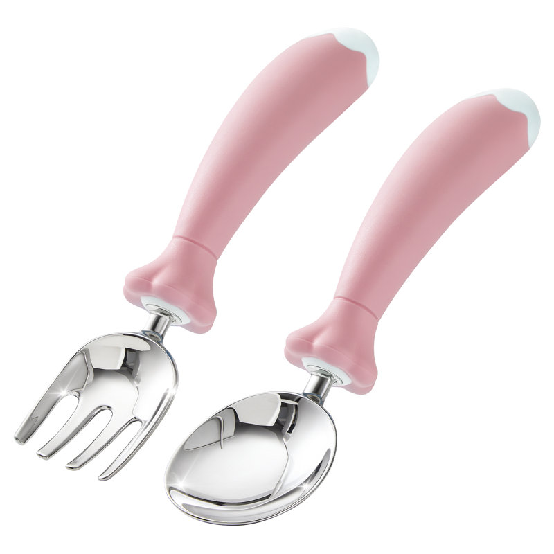 Ensemble d'ustensiles pour tout-petits pour enfant avec poignées en silicone, acier inoxydable 18/10, 3 pièces, Rose