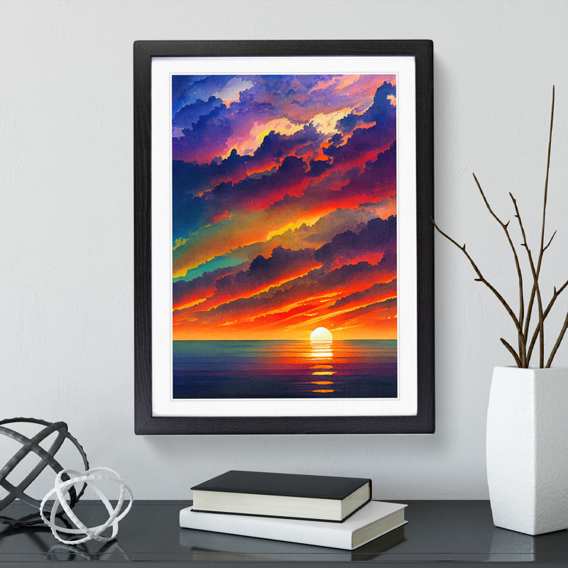 Resplendent Ocean Sunset - Wall Art, Black Framed, 66cm H x 48cm W, White