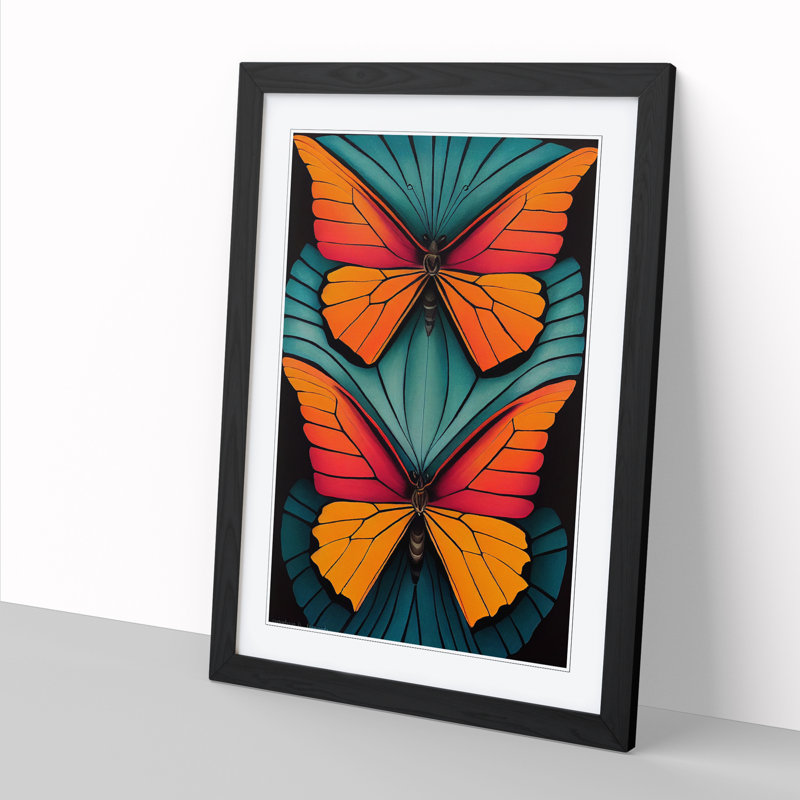 Butterfly Gouache - Single Picture Frame Print, Black Framed, 64cm H x 46cm W x 2cm D