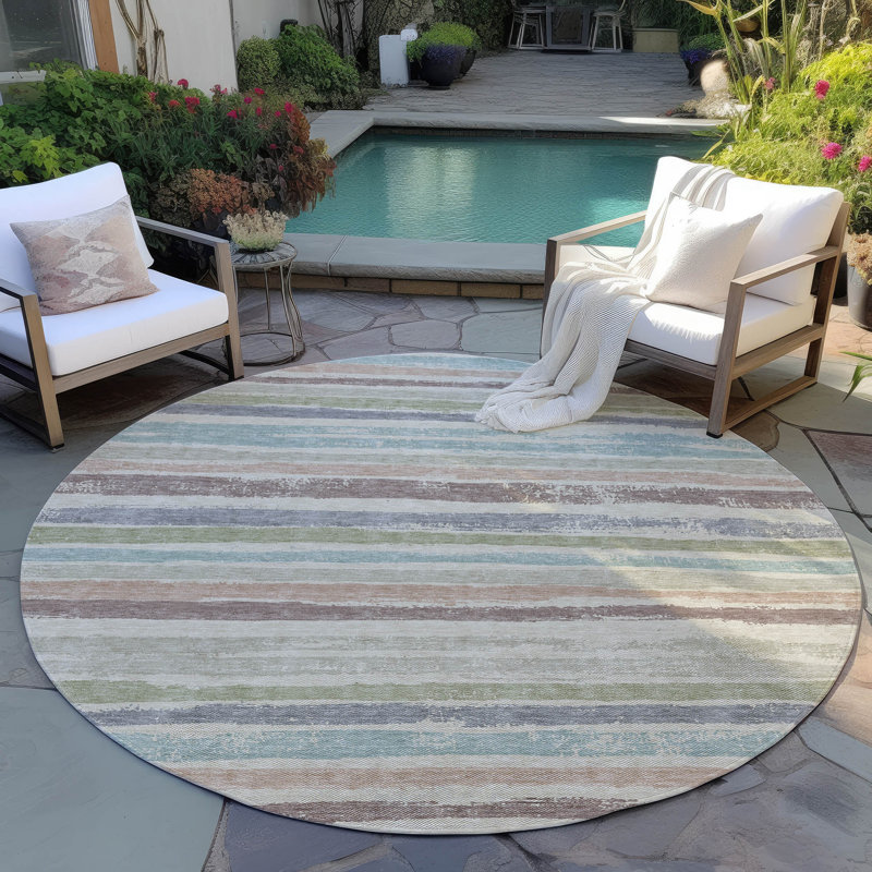 Tapis beige intérieur / extérieur lavable à la machine Chayden ACN1019, Rond 8 pi