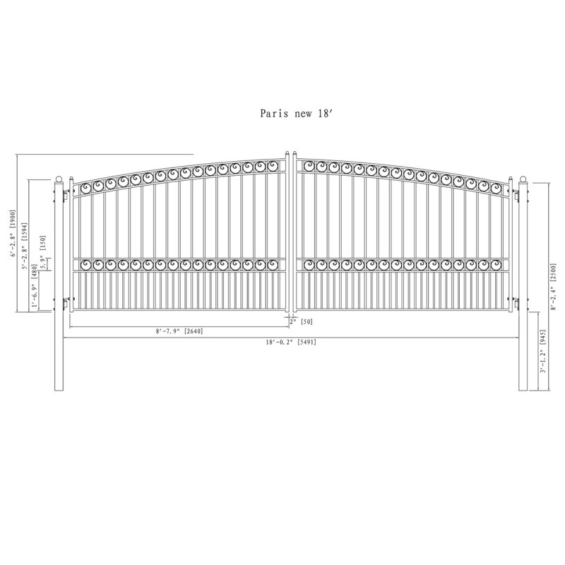 Classic Black Wrought Iron Style Dual Swing Driveway Gate