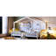 Lit simple avec tablettes, toit captivant blanc et fenêtre-383713578