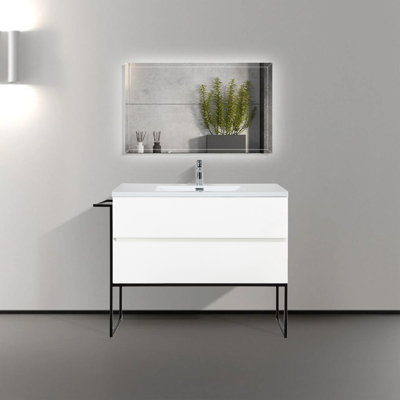 Villano 40-inch W x 19-inch D 2-Drawer Freestanding Bathroom Vanity with Single Sink and White Polymarble Countertop