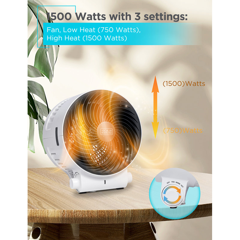 Winter Ready Series BLACK+DECKER Dual Function Desktop Heater & Fan, 3 Settings, 750W/1500W Space Heate, White
