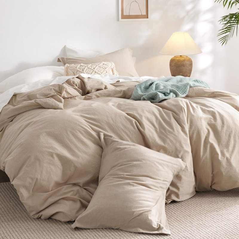 Bedsure Comforter Set Queen Size - Cotton Fabric with Microfiber Inner Fill, Hazelnut Brown Soft Bed Set for All Seasons, 3 Pieces, 1 Comforter (90" x 90") and 2 Pillow Cases (20" x 26")