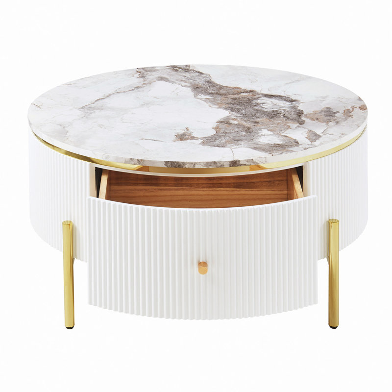 Table basse ronde avec 2 grands tiroirs de rangement (31,5 po)