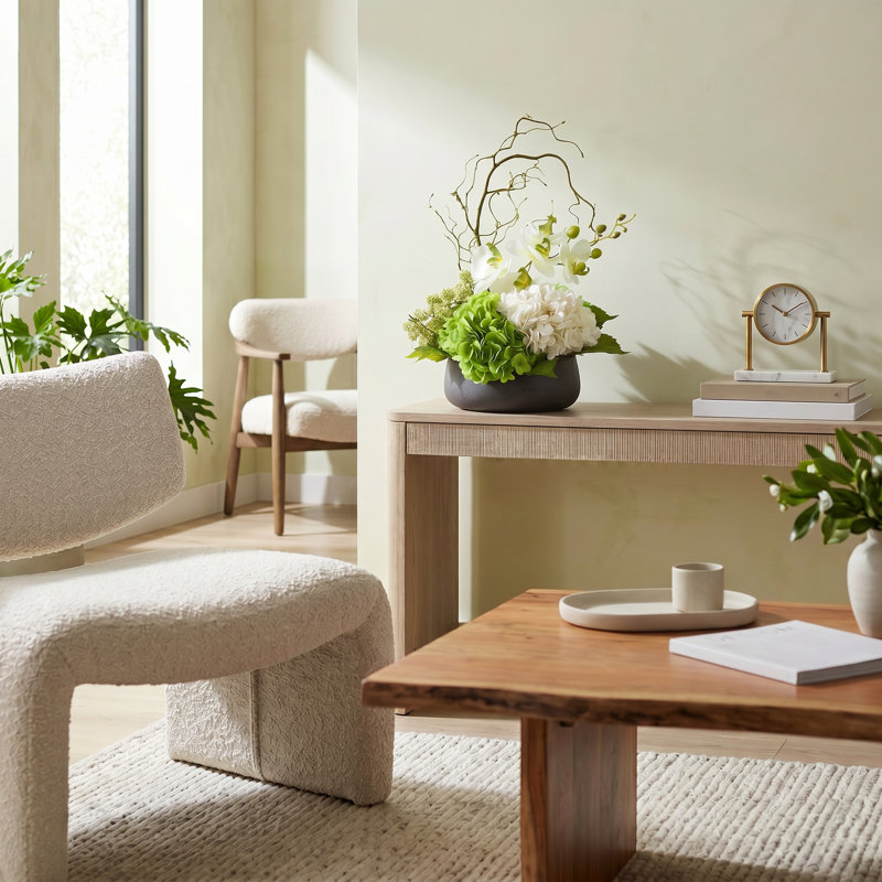 Organic Modern Arrangement with Orchids and Hydrangeas, Green