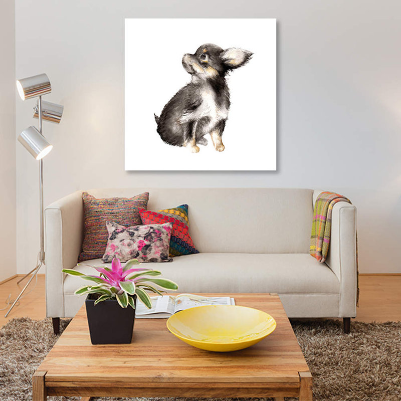 « long-cheveu chihuahua », reproduction sur toile, H 18 po x l 18 po x P 1,5 po