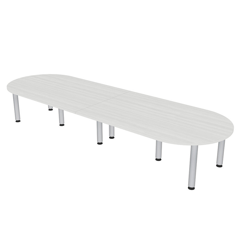 Table de conférence en forme de piste de course avec pieds de poteau, L 120 po x l 48 po, Cyprès blanc, Nickel brossé