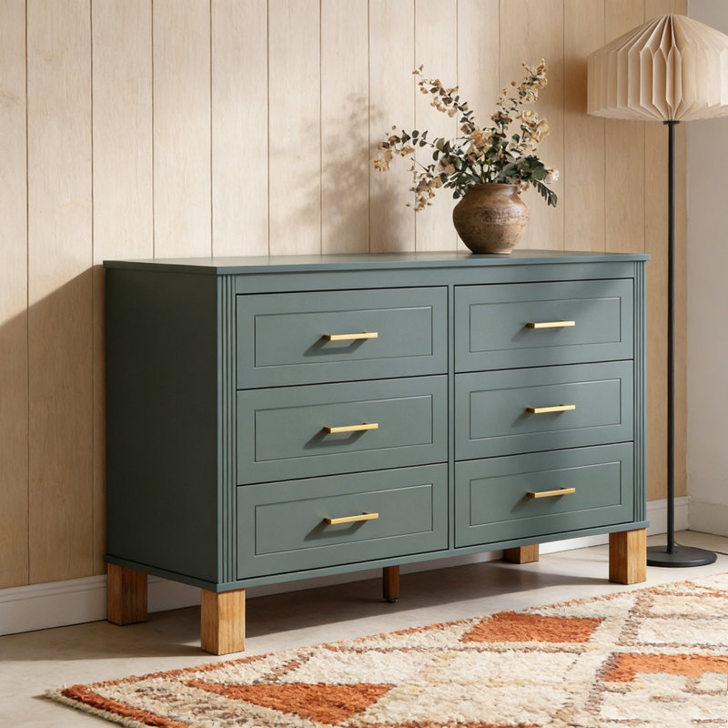 Modern Storage Cabinet with Metal Handles & Solid Wood Legs, Light Green