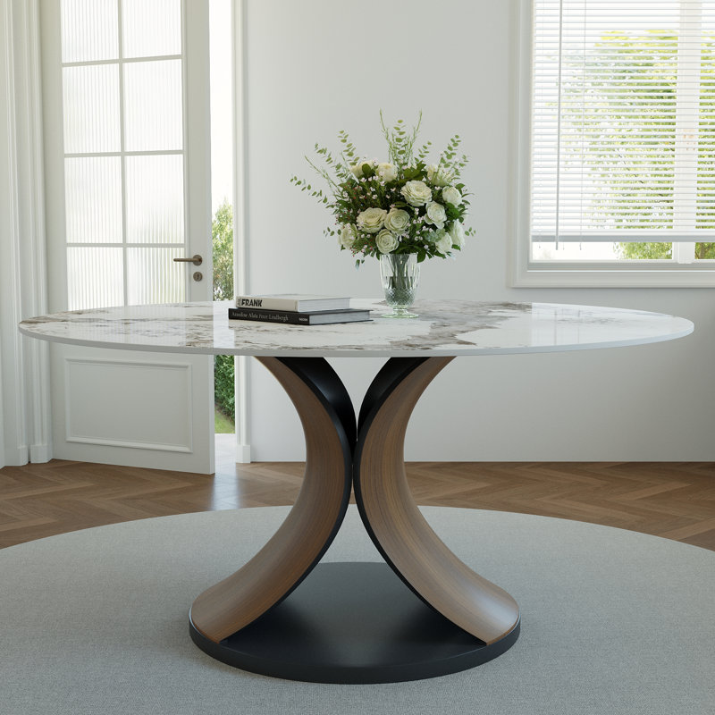 Table de salle à manger ronde en noyer pour 2 à 10 personnes, 29.53"H x 62.99"L x 62.99"W, Pandora