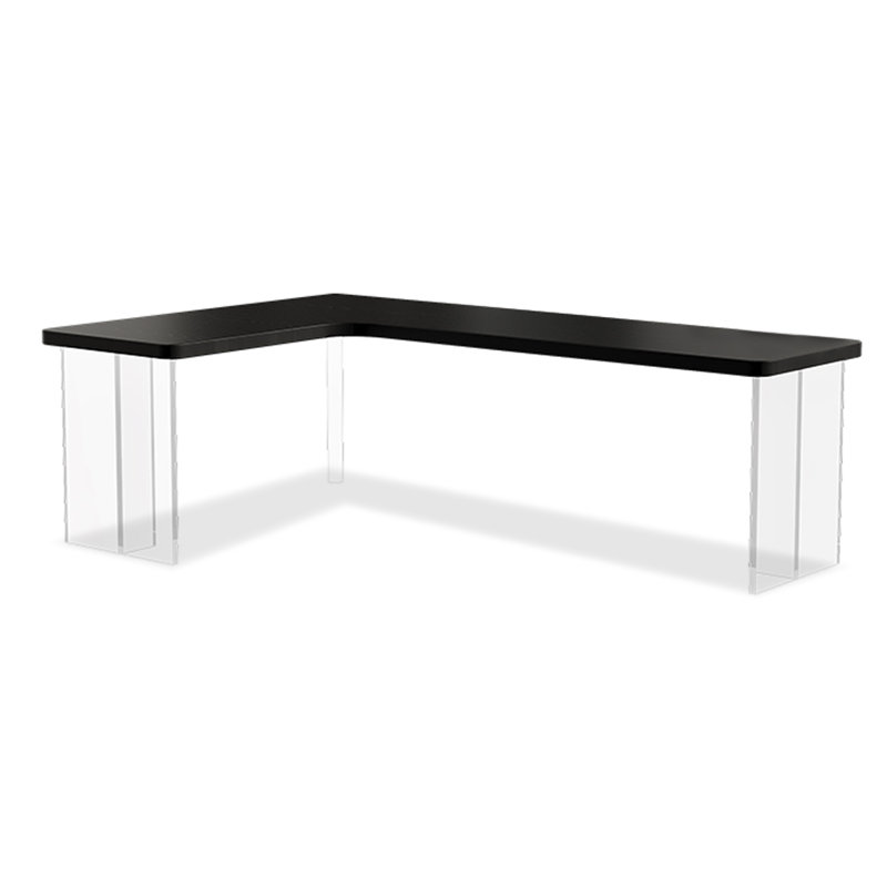 Black Solid Wood L-Shaped Desk with Acrylic Legs, 29.53" H x 62.99" W x 47.24" D 