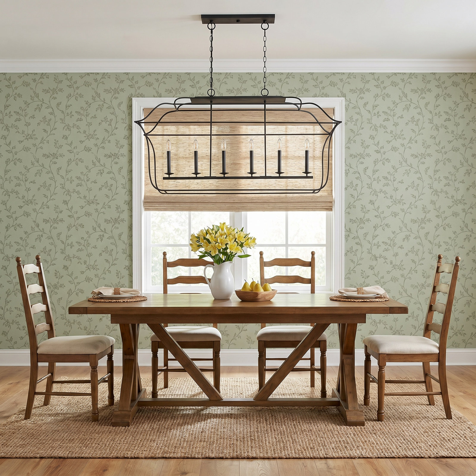 6 - Light Dimmable Lantern Chandelier, Royal Ebony