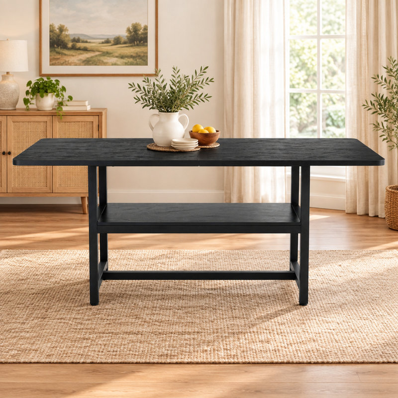 Table de salle à manger moderne en bois d'ingénierie noir avec rangement, 180 x 90 cm., Noir