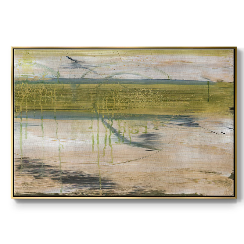 Réflexions aquatiques I, Pas de tapis, H 25 po x l 37 po x P 2 po, Toile avec cadre flottant or