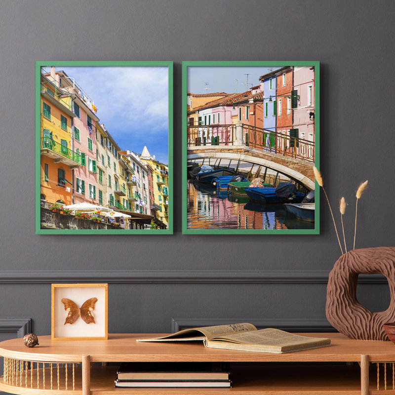 Cinque Terre - reproduction encadrée de qualité supérieure - prête à être accrochée - aucun clou requis - aucun clou requis