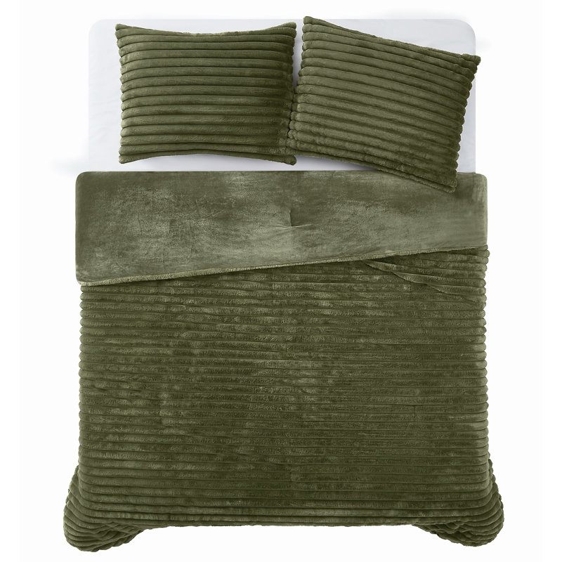 Frye Channel Stitch Velvet Comforter Set, Queen Comforter + 2 Queen Shams, Green