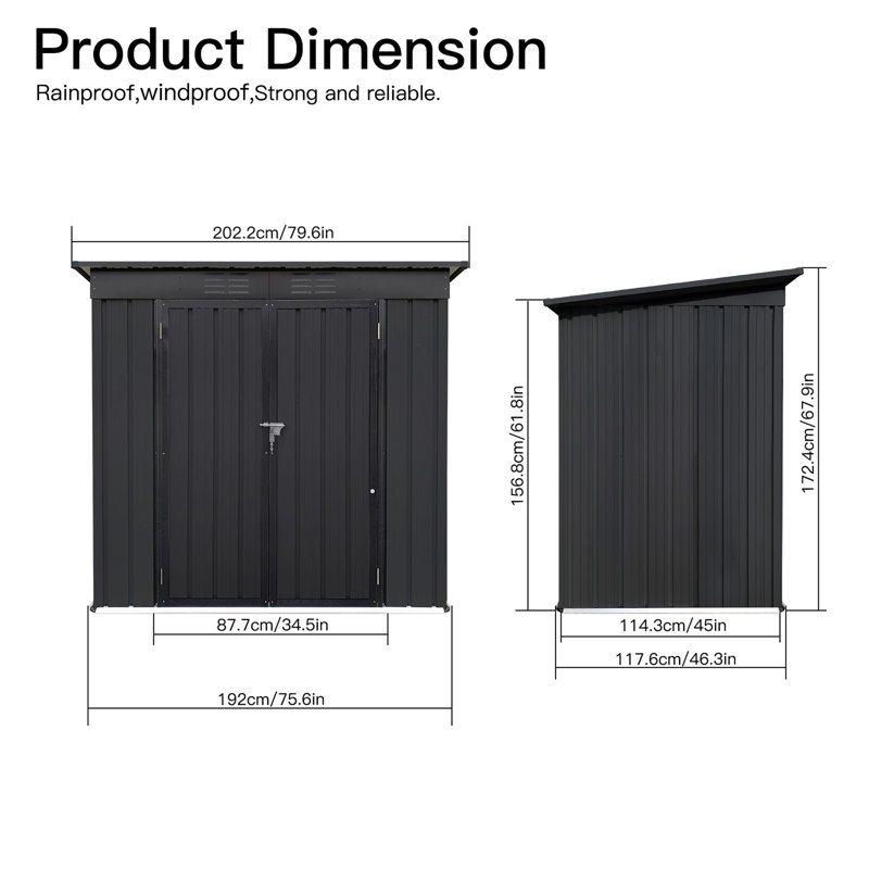Metal Garden Sheds 4Ftx6ft Outdoor Storage Sheds Black