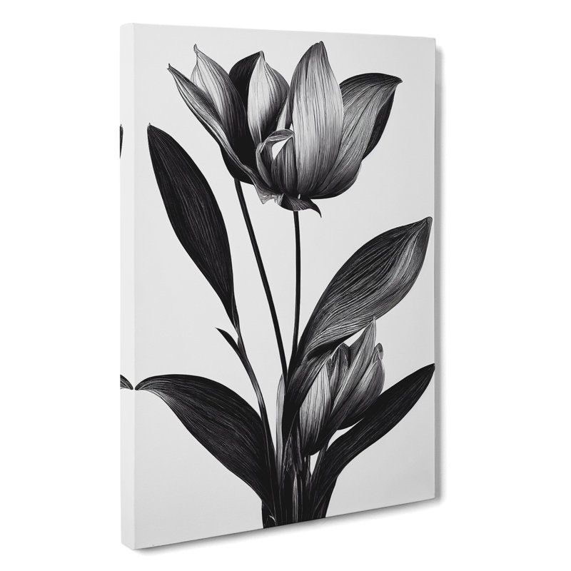 Monochrome Flower - Wrapped Canvas Print, 50cm H x 35cm W x 3cm D