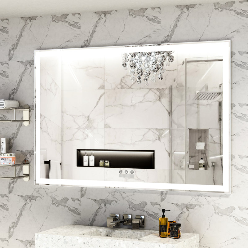 60.1X41.02 Inch Led Bathroom Mirror, Waterproof, Aluminum Frame, 3 Color Variations, Smart Touch Installation Method Oversized 60X40 Mirror With Led, Modes, Switch