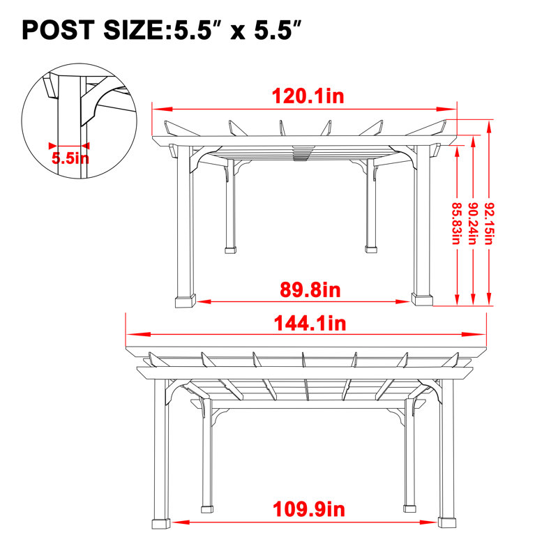 Solid Wood Pergola, 12 ft. W x 10 ft. D