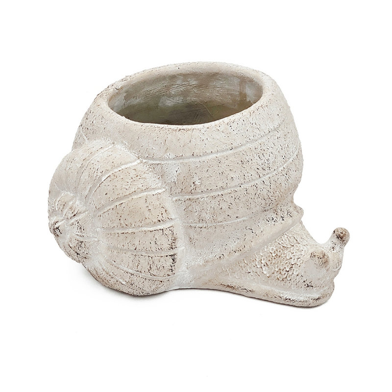8.3X7x4.7" Decorative Sand And Cement Snail Planter With Textured Beige Finish