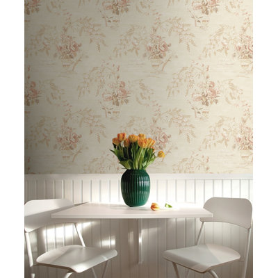 Seabrook Designs Metallic  & Café Carola Floral Vase Unpasted Wallpaper