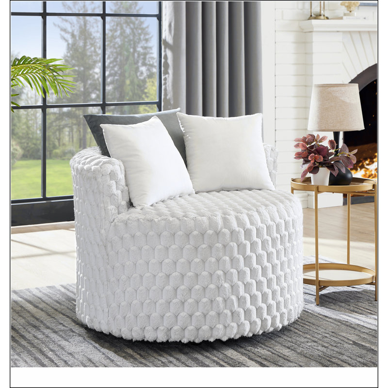 Fauteuil d'appoint rembourré avec roulettes Plush 3D, blanc cassé