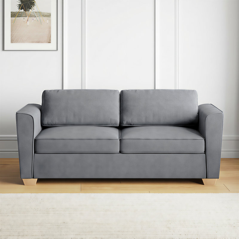 71" W Full Pull Out Sofa Bed, Velvet Loveseat Sleeper with Folding Mattress & Pillows, Light Grey, Light Gray
