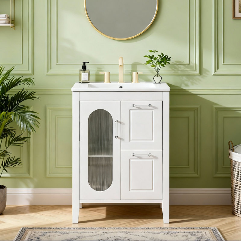 Meuble-lavabo 24 po avec comptoir en céramique, Blanc