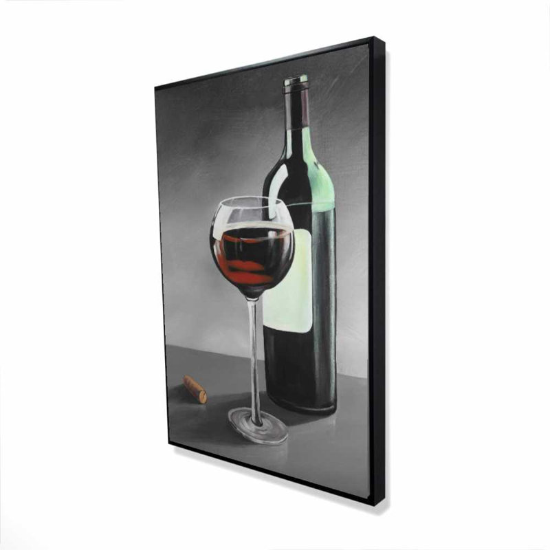Bouteille de bourgogne - décor de toile de cuisine rustique encadré