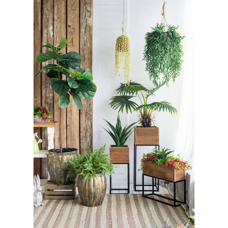 Ensemble de 2 pots de fleurs en fer vieilli, L: 13 x 13 x 14,5 po: 11 x 11 x 13,5 po