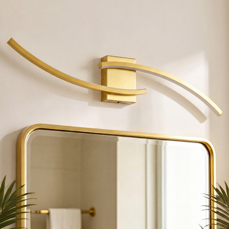 Modern Gold LED Wall Sconce, Dimmable Curved Wall Light Fixture, Gold