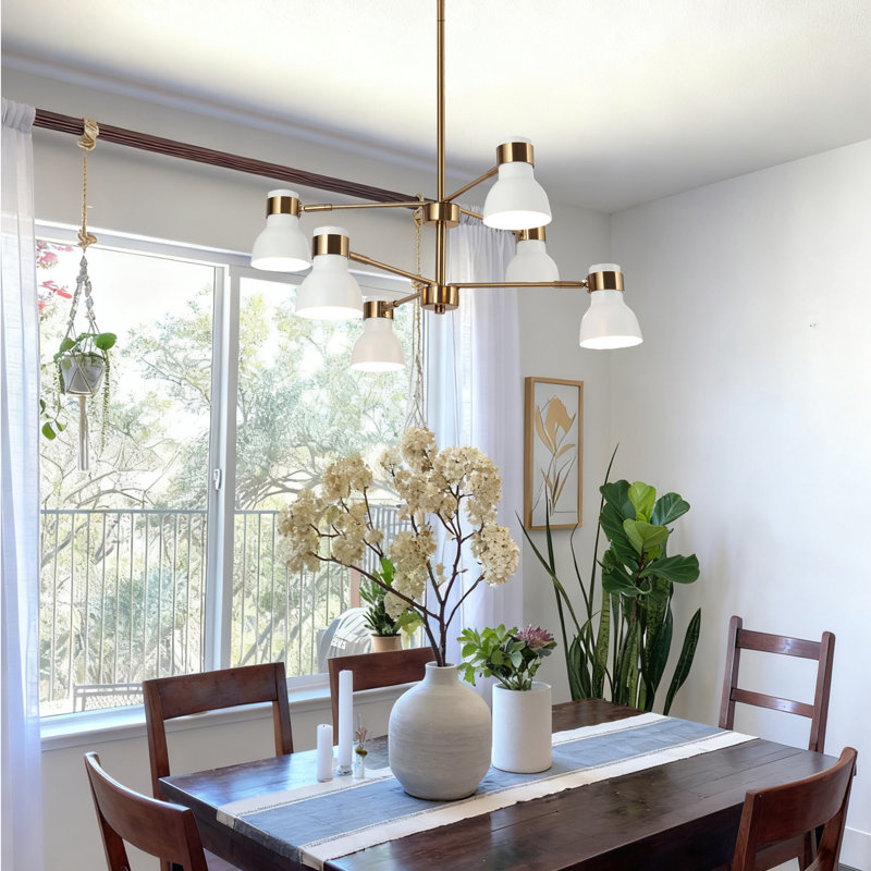 Mantasha 6-Light Modern Sputnik Black/White/Brass Chandelier, White