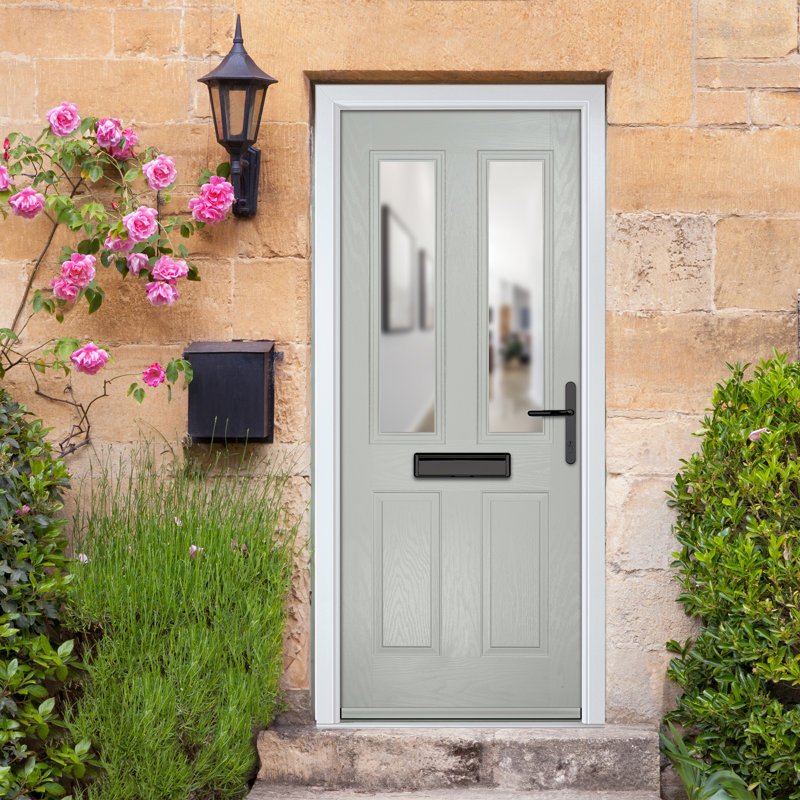 Crystal GRP Front door Carnoustie Black 920mm x 2090mm Open in Right hand Clear Glass, Left, Agate Grey, 89mm x 209mm