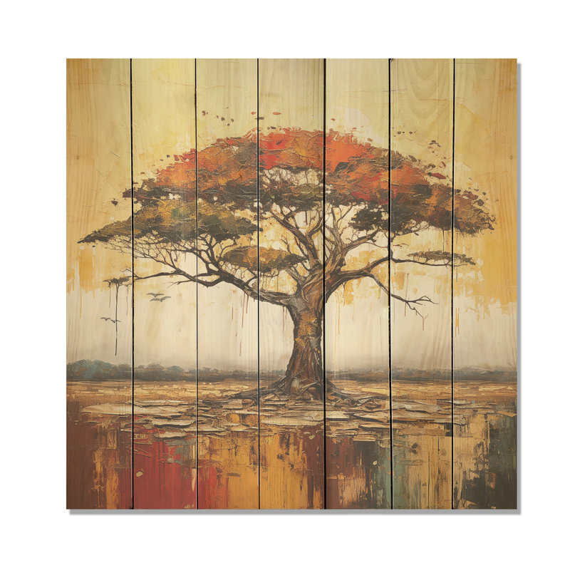 Arbre d'essence sauvage d'Afrique II - Arbre africain sur bois, H 15 po x l 15 po
