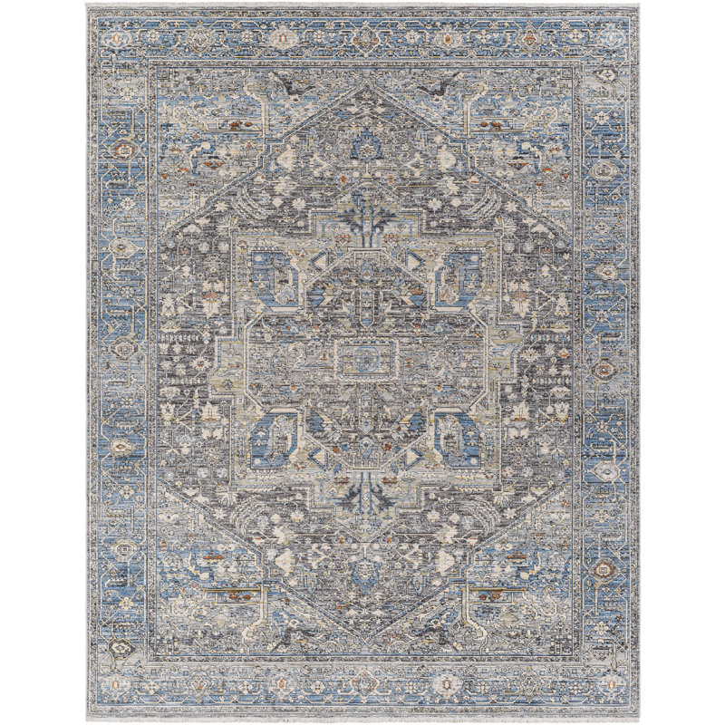 Tapis oriental en polyester tissé à la machine Skagway, Rond 6 pi 7 po
