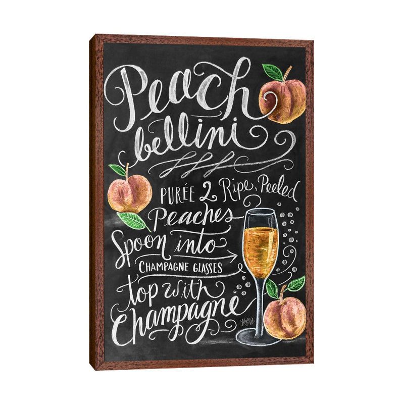 Peach Bellini Recipe - Print on Canvas, 66.04cm H x 45.72cm W x 3.81cm D, Classic Brown Wood Floater Framed