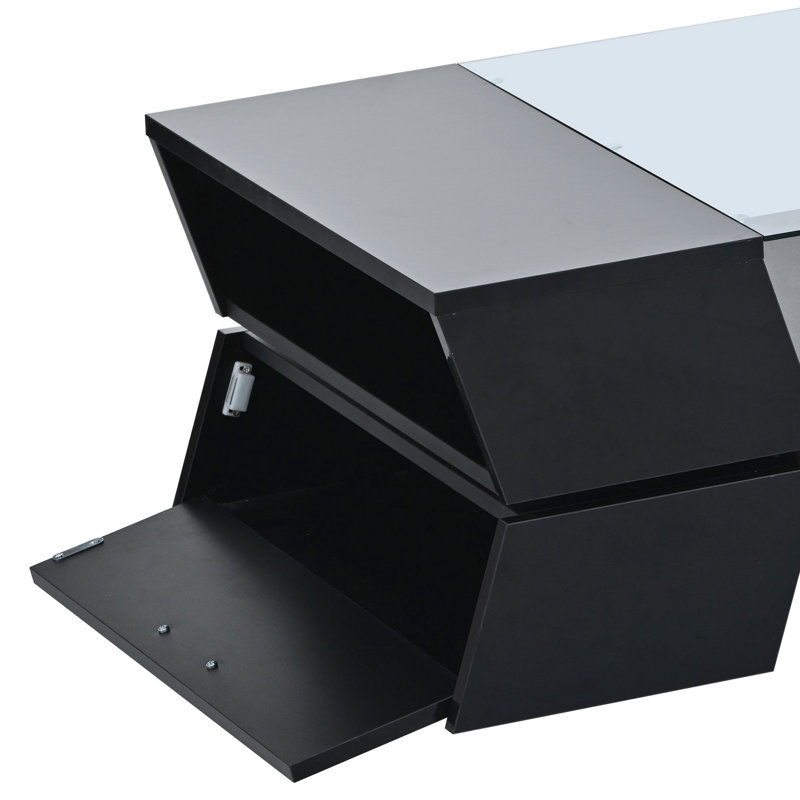 Table basse noire avec rangement géométrique et rangement en verre trempé de 6 mm